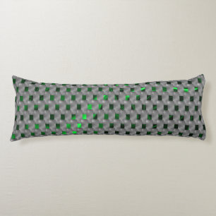 Green image under gray plaques, oblong squares? body pillow