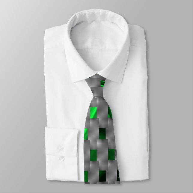 Green image under grey plaques, oblong squares. neck tie (Tied)