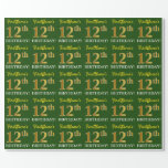 [ Thumbnail: Green, Imitation Gold Look "12th Birthday" Wrapping Paper ]