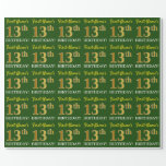 [ Thumbnail: Green, Imitation Gold Look "13th Birthday" Wrapping Paper ]