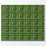 [ Thumbnail: Green, Imitation Gold Look "21st Birthday" Wrapping Paper ]