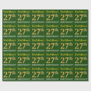 Green, Imitation Gold Look "27th BIRTHDAY" Wrapping Paper