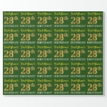 [ Thumbnail: Green, Imitation Gold Look "28th Birthday" Wrapping Paper ]