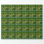 [ Thumbnail: Green, Imitation Gold Look "50th Birthday" Wrapping Paper ]