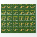 [ Thumbnail: Green, Imitation Gold Look "54th Birthday" Wrapping Paper ]