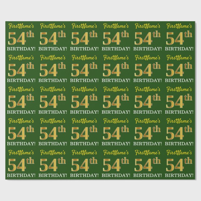Green, Imitation Gold Look "54th BIRTHDAY" Wrapping Paper (Flat)