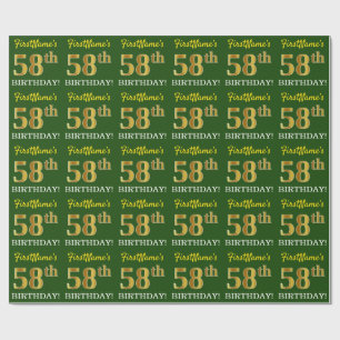 Green, Imitation Gold Look "58th BIRTHDAY" Wrapping Paper