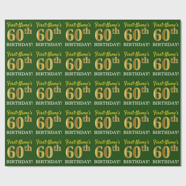Green, Imitation Gold Look "60th BIRTHDAY" Wrapping Paper (Flat)