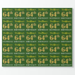 [ Thumbnail: Green, Imitation Gold Look "64th Birthday" Wrapping Paper ]