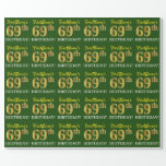 [ Thumbnail: Green, Imitation Gold Look "69th Birthday" Wrapping Paper ]