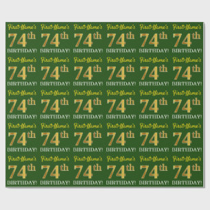 Green, Imitation Gold Look "74th BIRTHDAY" Wrapping Paper