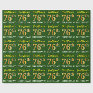 Green, Imitation Gold Look "76th BIRTHDAY" Wrapping Paper