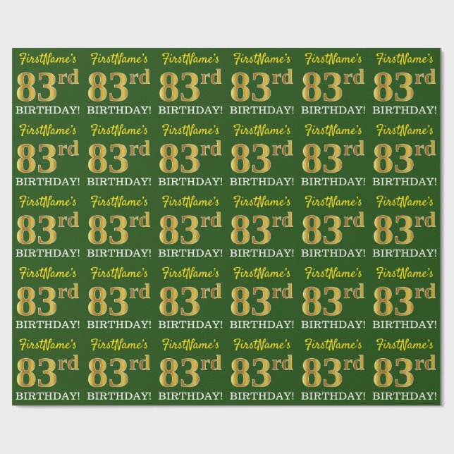 Green, Imitation Gold Look "83rd BIRTHDAY" Wrapping Paper (Flat)