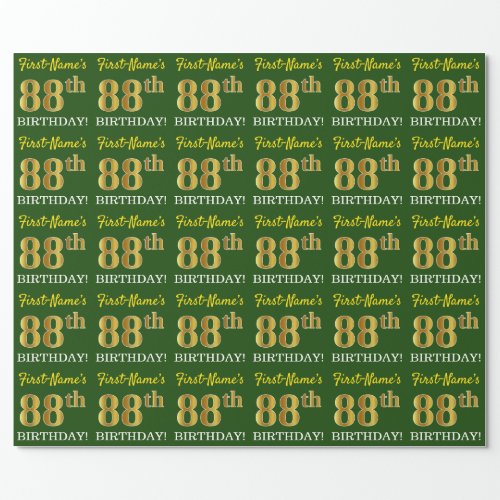 Green Imitation Gold Look 88th BIRTHDAY Wrapping Paper