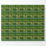 [ Thumbnail: Green, Imitation Gold Look "92nd Birthday" Wrapping Paper ]