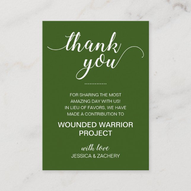 Green In Lieu Of Favors Charity Donation Wedding Place Card (Front)