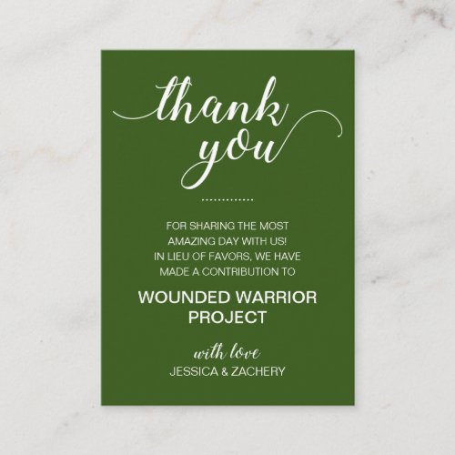 Green In Lieu Of Favors Charity Donation Wedding Place Card
