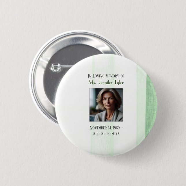 Green In Loving Memory Funeral Memorial  Keepsake Button (Front & Back)