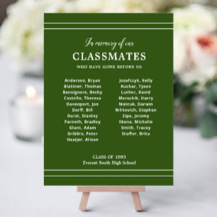 Green In Memory Of Classmates Reunion Memorial Foam Board