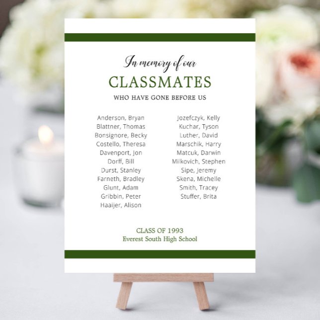 Green In Memory Of Our Classmates List Of Names Foam Board (Creator Uploaded)