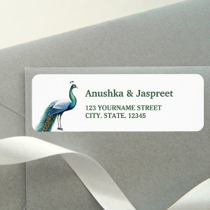 Green Indian Peacock Wedding Return Address Label