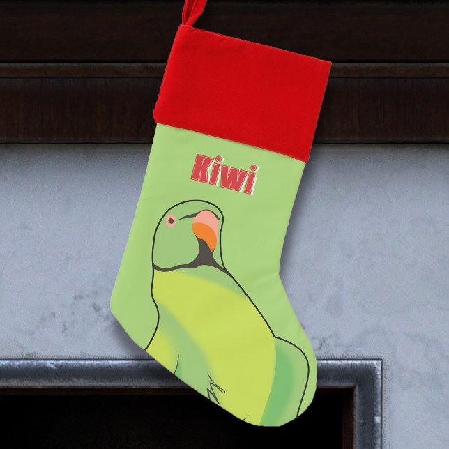 Green Indian Ringneck Parakeet Cute Pet Bird Name Christmas Stocking (Green Indian Ringneck Parrot personalized pet bird Christmas stocking)