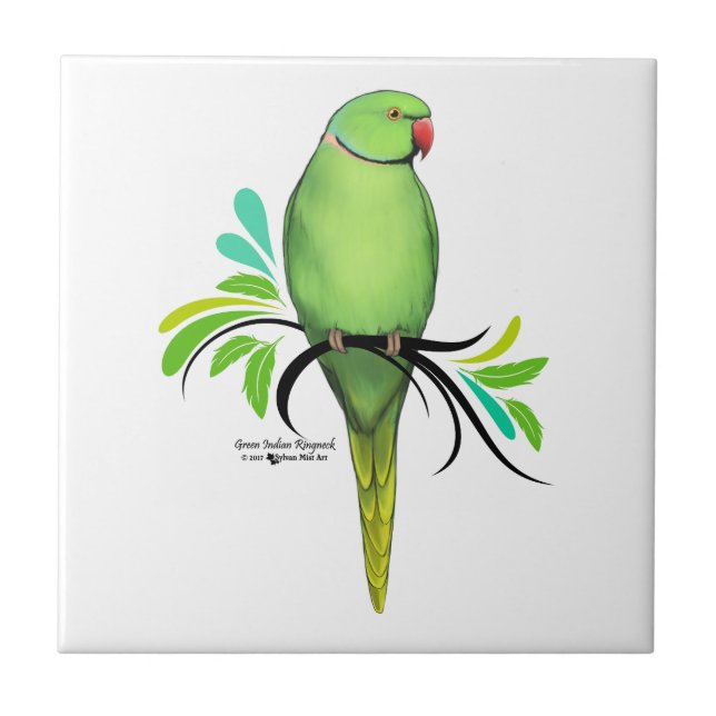 Green Indian Ringneck Parrot Ceramic Tile (Front)