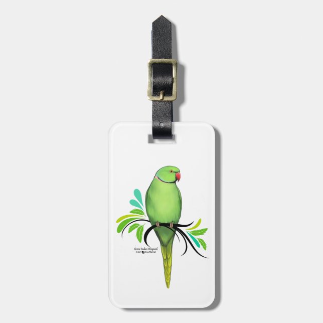 Green Indian Ringneck Parrot Luggage Tag (Front Vertical)