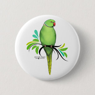 Green Indian Ringneck Parrot Pinback Button