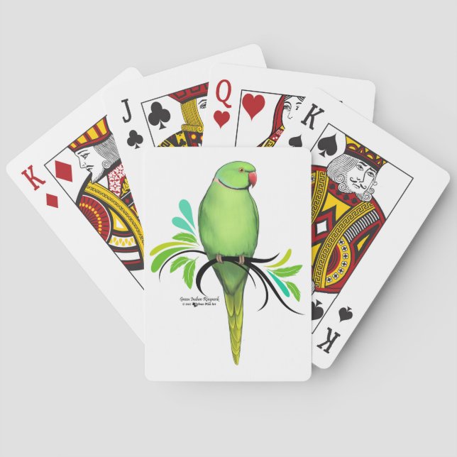 Green Indian Ringneck Parrot Poker Cards (Back)