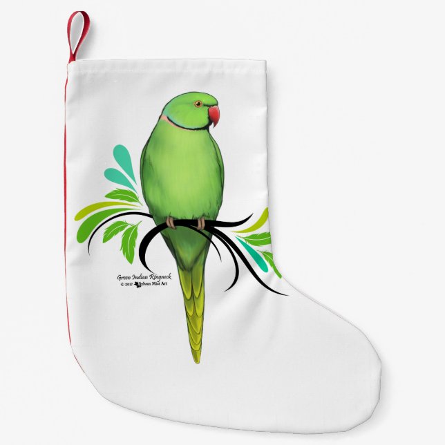 Green Indian Ringneck Parrot Small Christmas Stocking (Front)