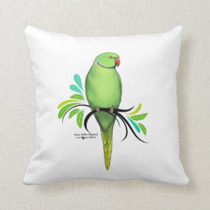 Green Indian Ringneck Parrot Throw Pillow