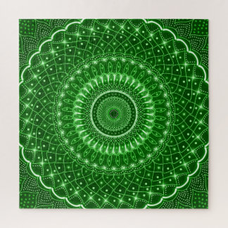 Green Indian spiritual modern healing mandala boho Jigsaw Puzzle