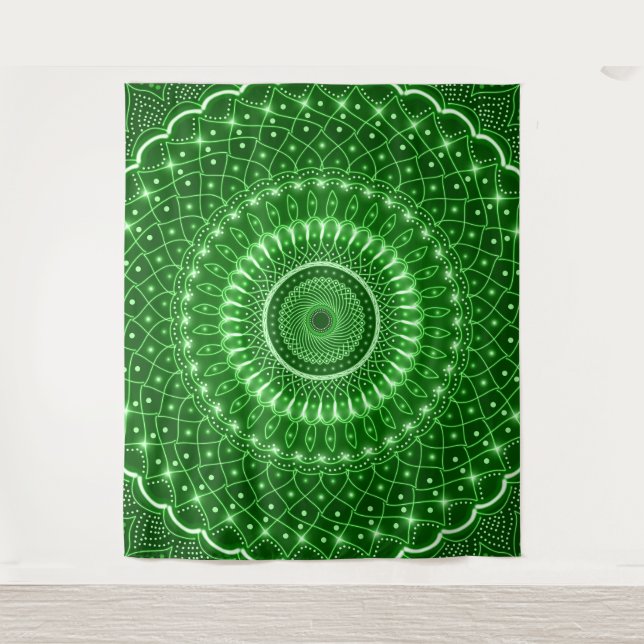 Green Indian spiritual modern healing mandala boho Tapestry (Front)