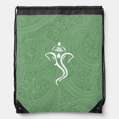 Green Indian Swirl  Ganesha Drawstring Bag