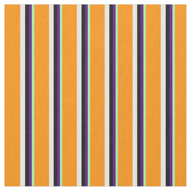 Green, Indigo, Black, Mint Cream & Dark Orange Fabric (Close Up)