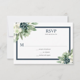 Green & Indigo Blue Watercolor Succulents RSVP Card