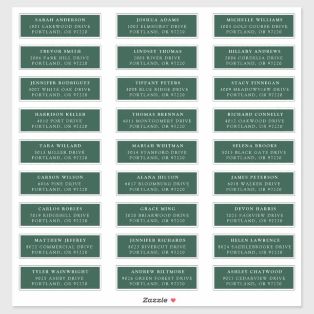 Green | Individual Guest Address Labels (Sheet)