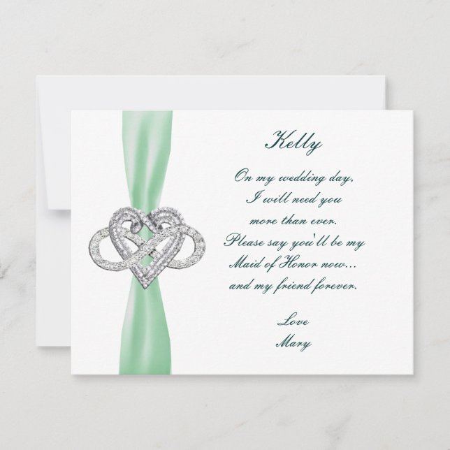 Green Infinity Heart Maid Of Honor Card (Front)