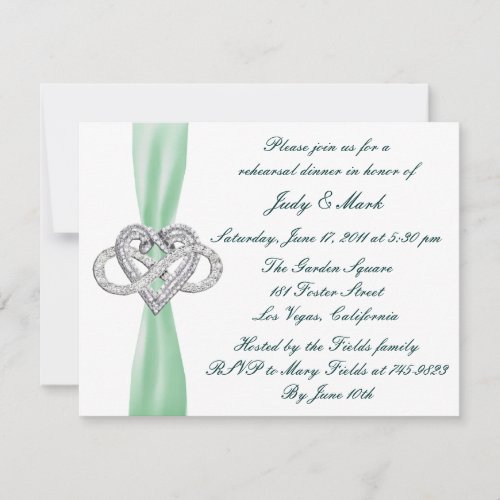 Green Infinity Heart Rehearsal Dinner Invitation