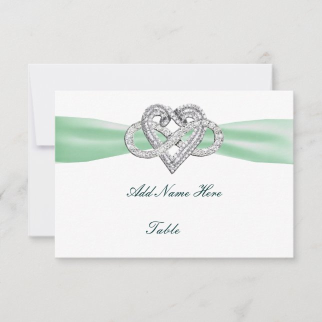 Green Infinity Heart Wedding Table Place Card (Front)
