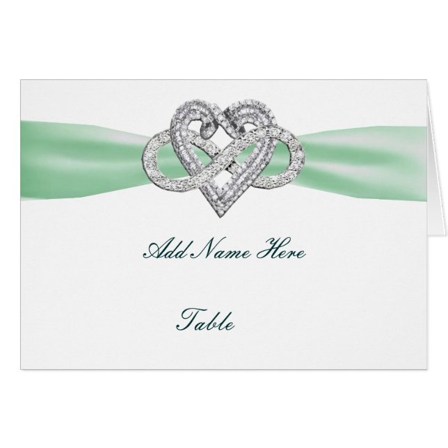 Green Infinity Heart Wedding Table Place Card (Front Horizontal)