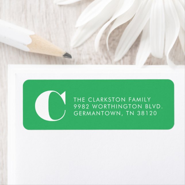 Green initial holiday return address label (Insitu)