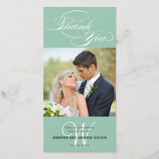 GREEN INITIAL SCRIPT WEDDING THANK YOU PHOTO CARD