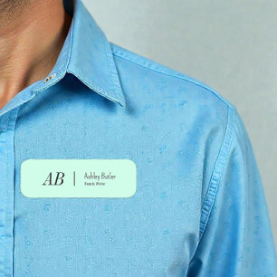 Green Initials Mint Pastel Simple Name Tag