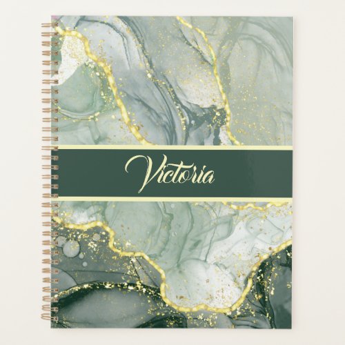 Green Ink Marble With Gold Color Veins   Planner