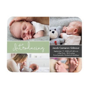 Green Introducing Baby Boy Custom Photo Collage Magnet