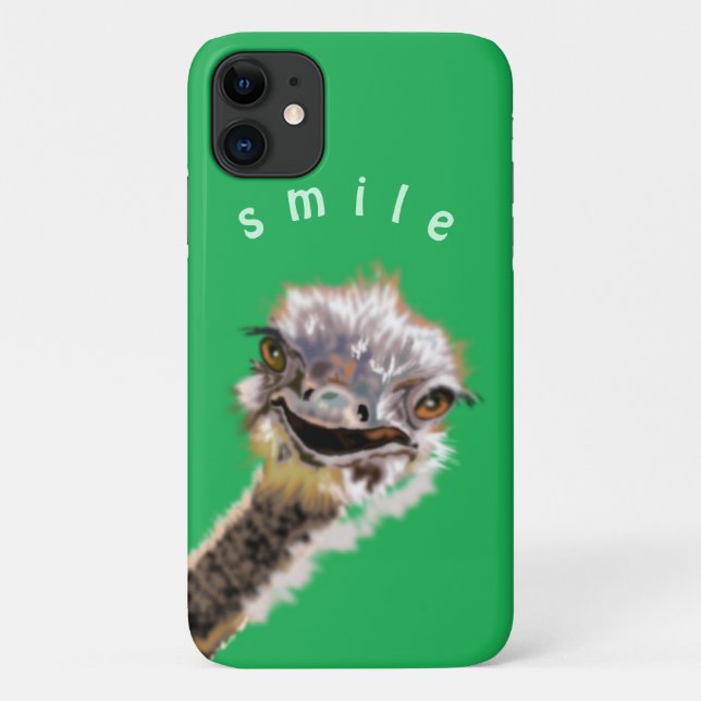 Green iPhone Case with Funny Ostrich - Smile (Back)