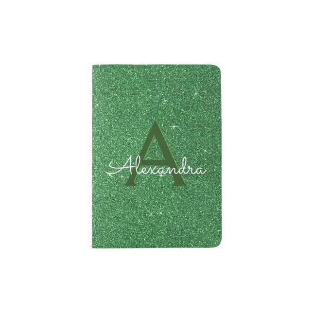 Green Ireland Sparkle Glitter Monogram Name Passport Holder (Front)