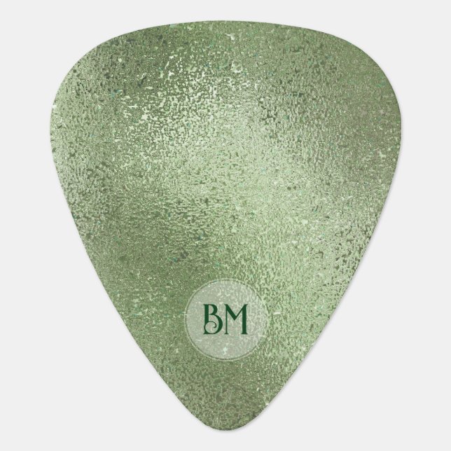Green iridescent shimmering glass texture guitar pick (Front)